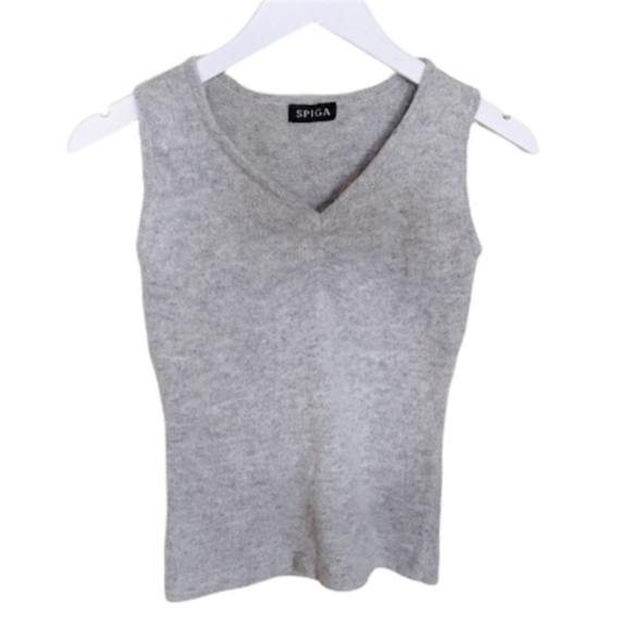 SPIGA V Cut Sleeveless Knit/Sweater Vest With Ruched Detailing Grey Size Small - Picture 1 of 6
